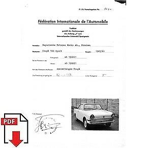 1961 BMW Coup 700 Sport FIA homologation form PDF download